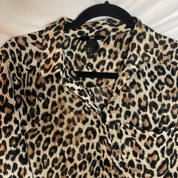 H&M SHEER CHEETAH BUTTON DOWN BLOUSE (6) - Picture 4 of 8